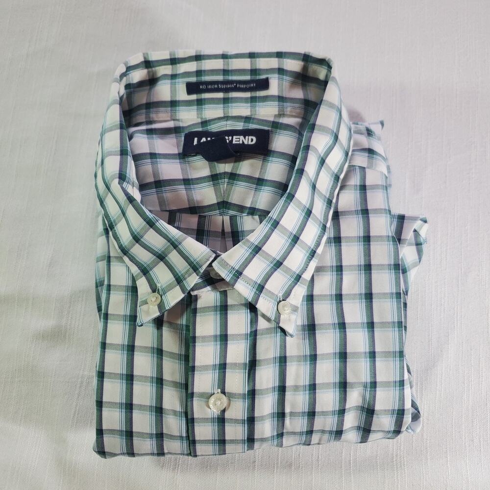 Lands End Mens Long Sleeve Button Down Shirt 17.5-36 XLT Extra Long Tall Plaid